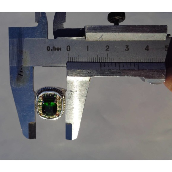 Unique Natural Chrome Diopside Ring With Demantoid Garnets Sterling Silver Sz 7 - Picture 10 of 10